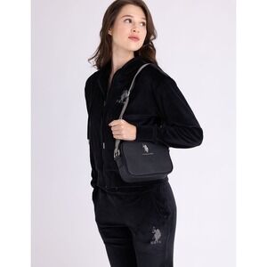 NWT U.S. Polo Assn Black Saffiano Crossbody Bag Gold Logo Adjustable Strap